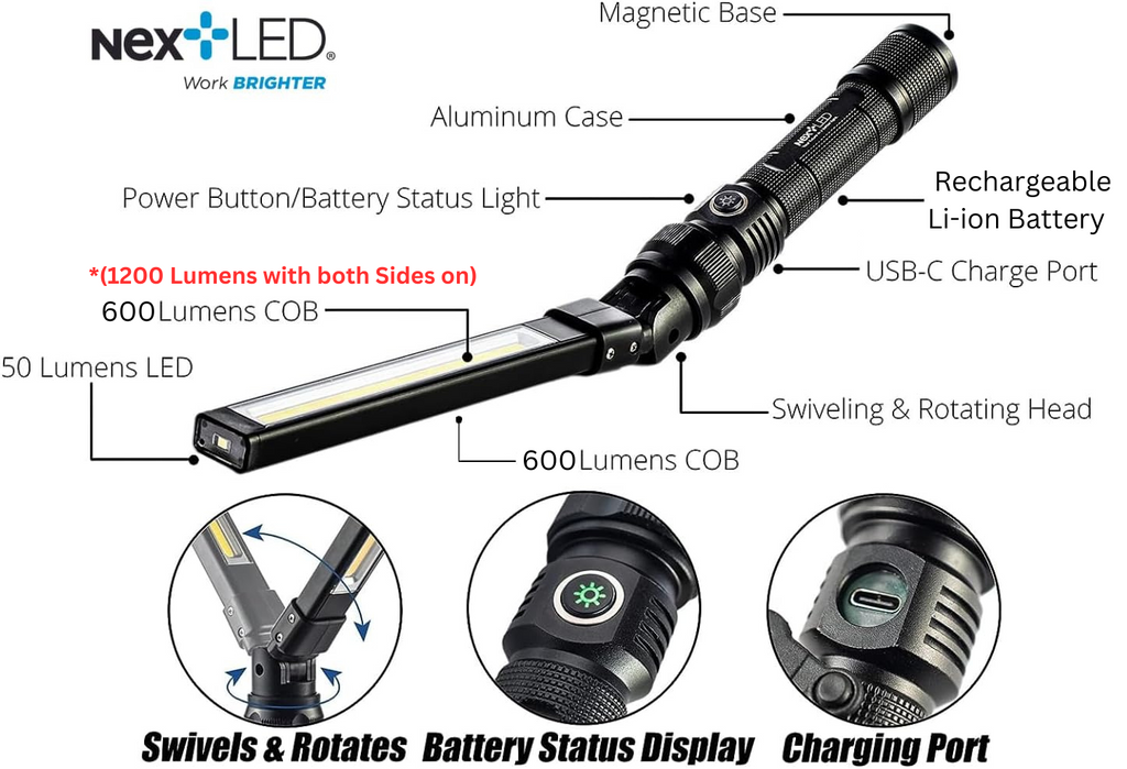 NT-7544 800 Lumen Double-Sided Foldable Rechargeable LED Slim Bar NT-7544 800 Lumen Double-Sided Foldable Rechargeable LED Slim Bar
