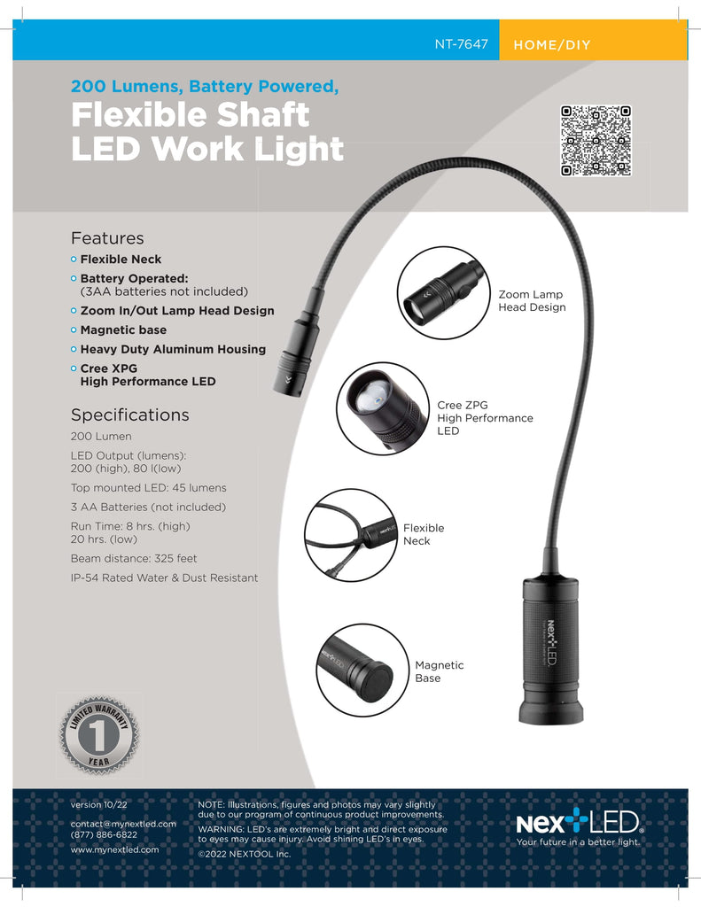 NextLED NT-6633 Luz LED recargable para el cuello con base de montaje  magnética, luz de trabajo manos libres, linterna flexible alrededor del  cuello